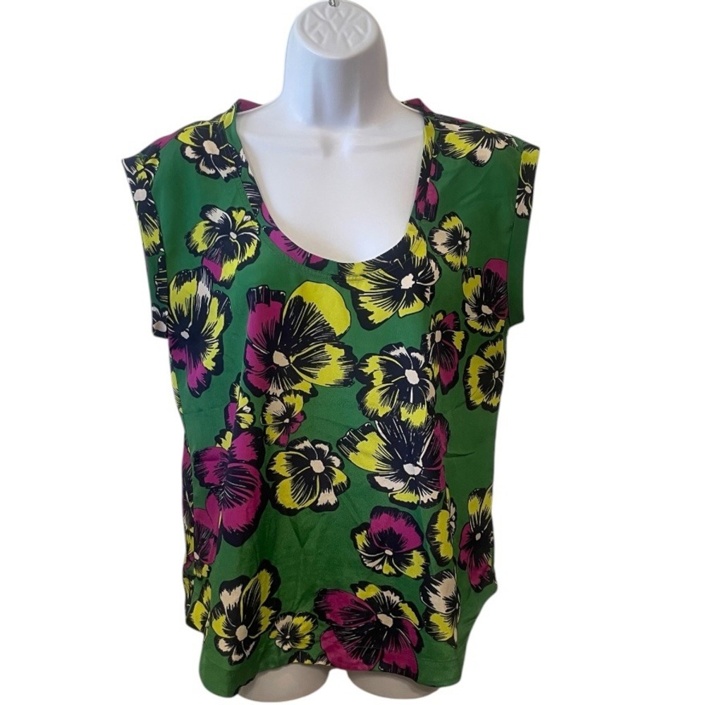 J.Crew Green Floral Pansy Print Sleeveless Blouse Top‎ F1057 Womens Size 8